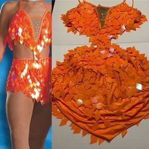 Glamour orange solo sequin fringe latin salsa burlesque
Dance Costume dress XLA